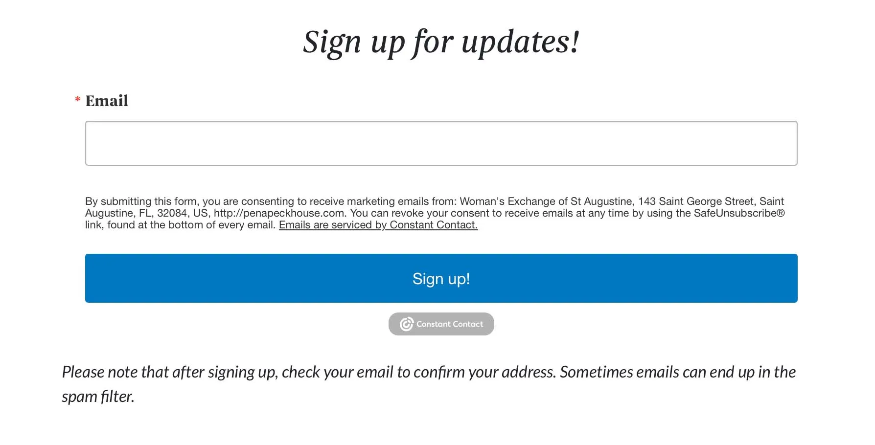 Peña Peck House email signup